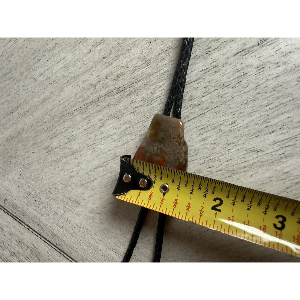 Handcrafted Natural Agate Jasper Stone Slab Bolo Tie Black Braided Leather Cord